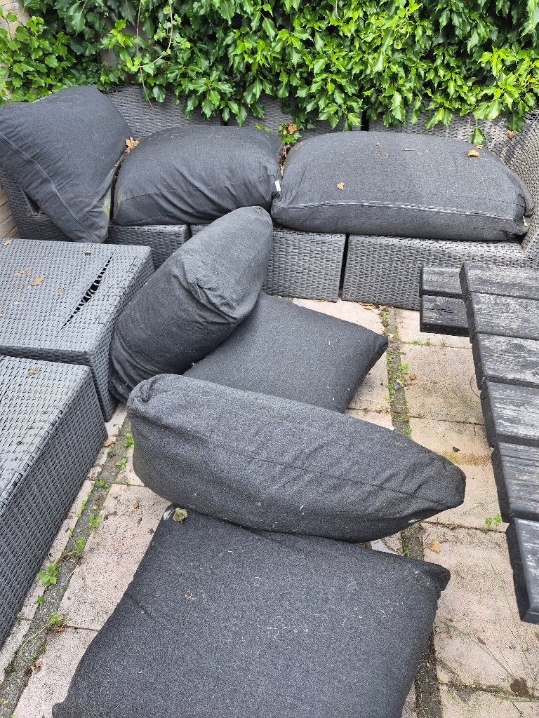 7 grote lounge kussens antraciet, Ophalen, Gebruikt, Kunststof