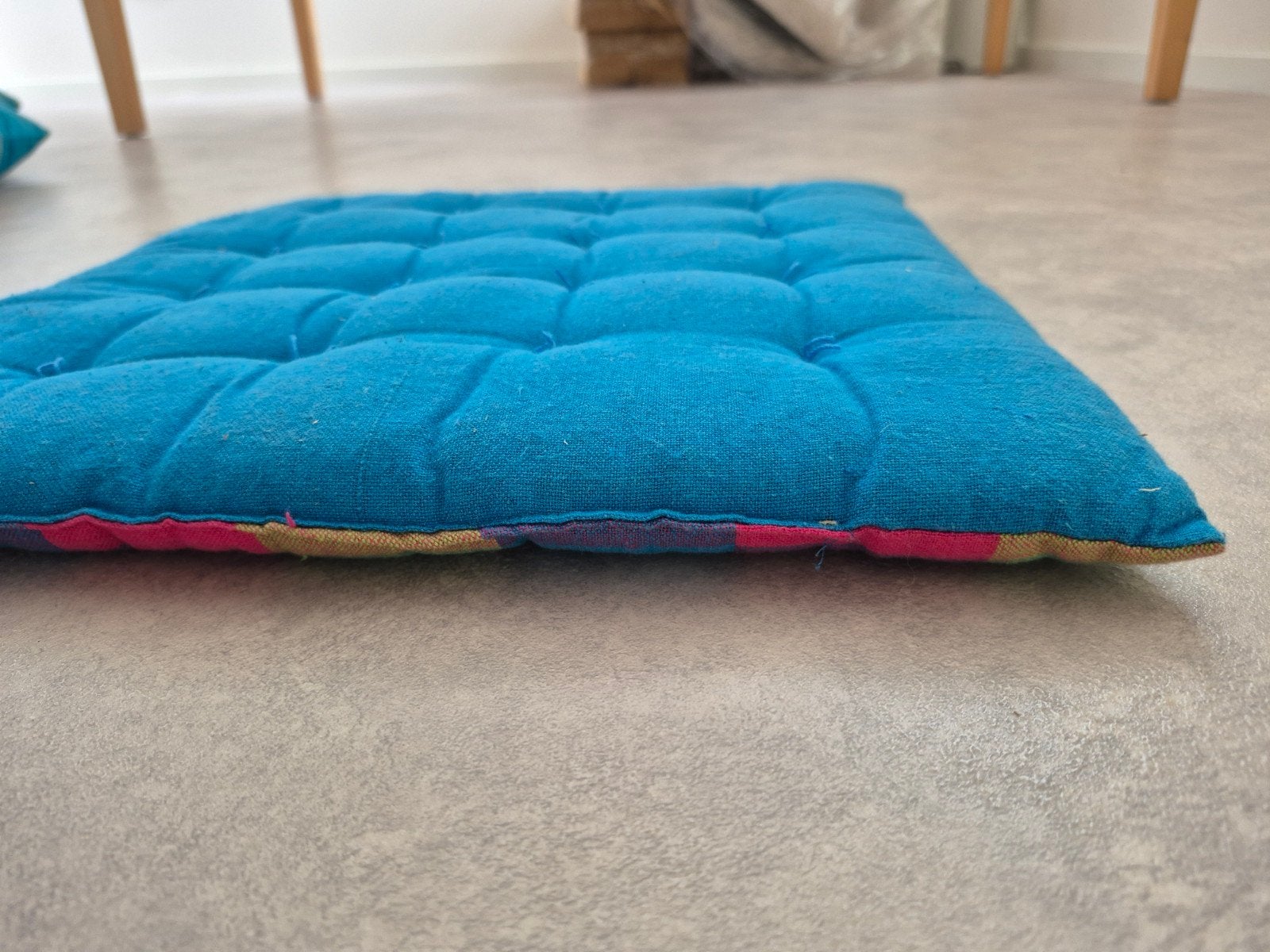 3 platte zitkussens dubbelzijdig blauw, Meerkleurig, Vierkant, Ophalen of Verzenden, Zo goed als nieuw