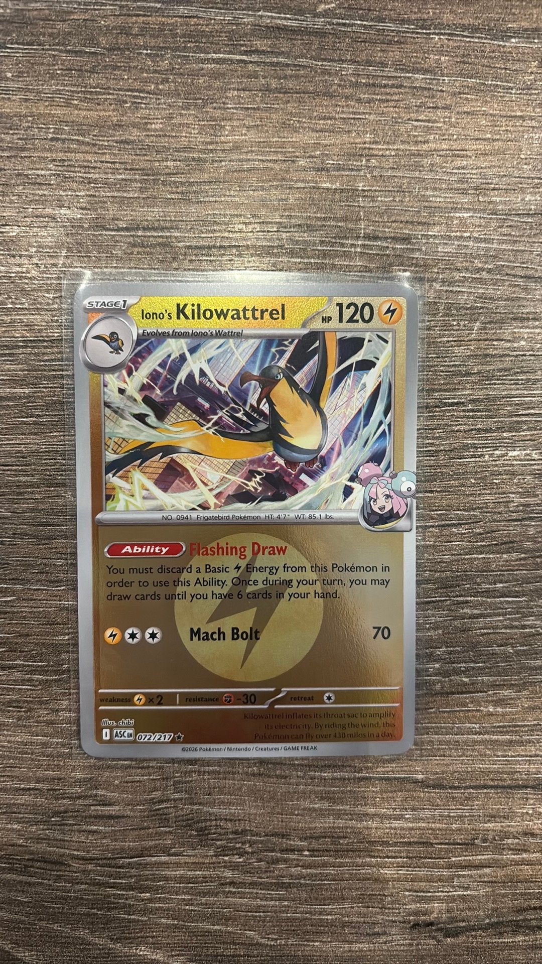 ASC Iono’s Kilowattrel 072/217 Energy Reverse holo, Ophalen of Verzenden, Zo goed als nieuw