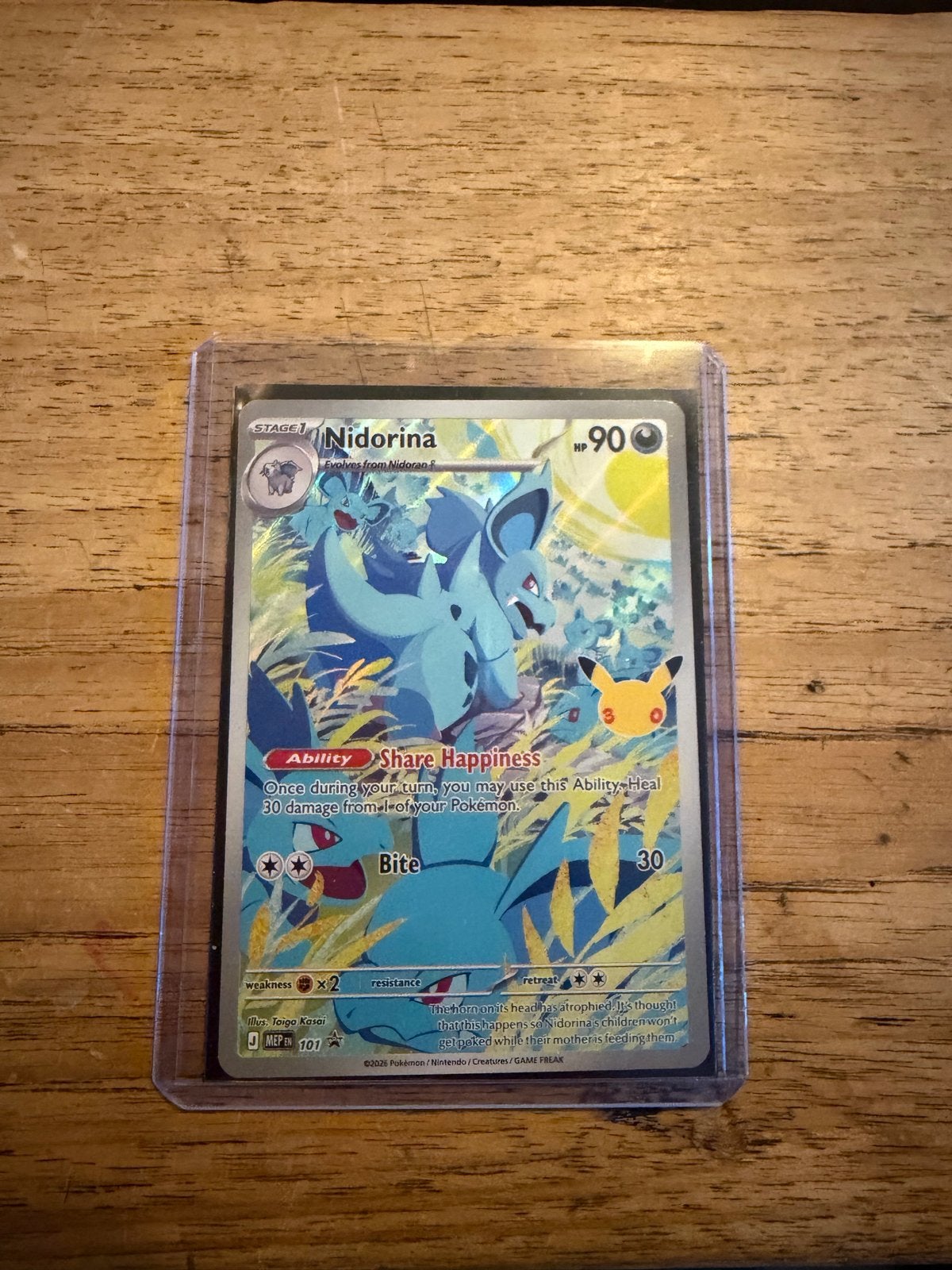 Nidorina Pokémon Kaart - 30th Anniversary Editie, Ophalen of Verzenden, Zo goed als nieuw, Losse kaart