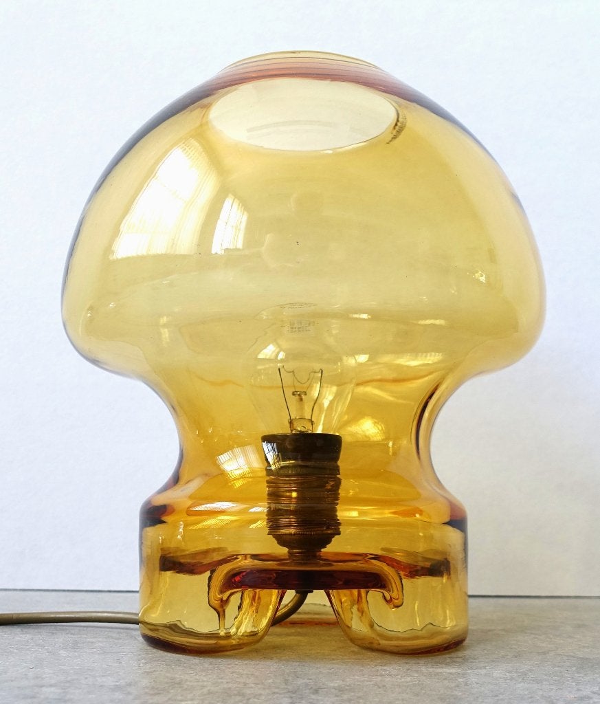 Vintage tafellamp mushroom Süssmuth glas Space Age amber, Huis en Inrichting, Vintage Space Age design Mid-Century, Gebruikt, Ophalen of Verzenden