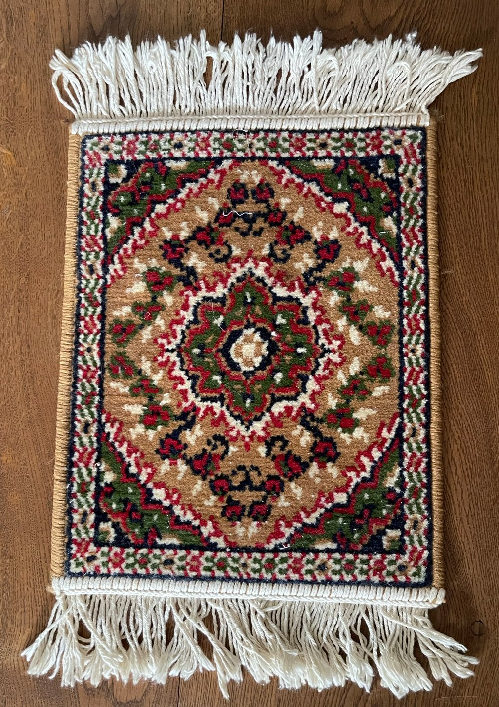 Vintage Mini Tapijtje met Oosters Patroon, Minder dan 50 cm, Gebruikt, 50 tot 100 cm, Bruin