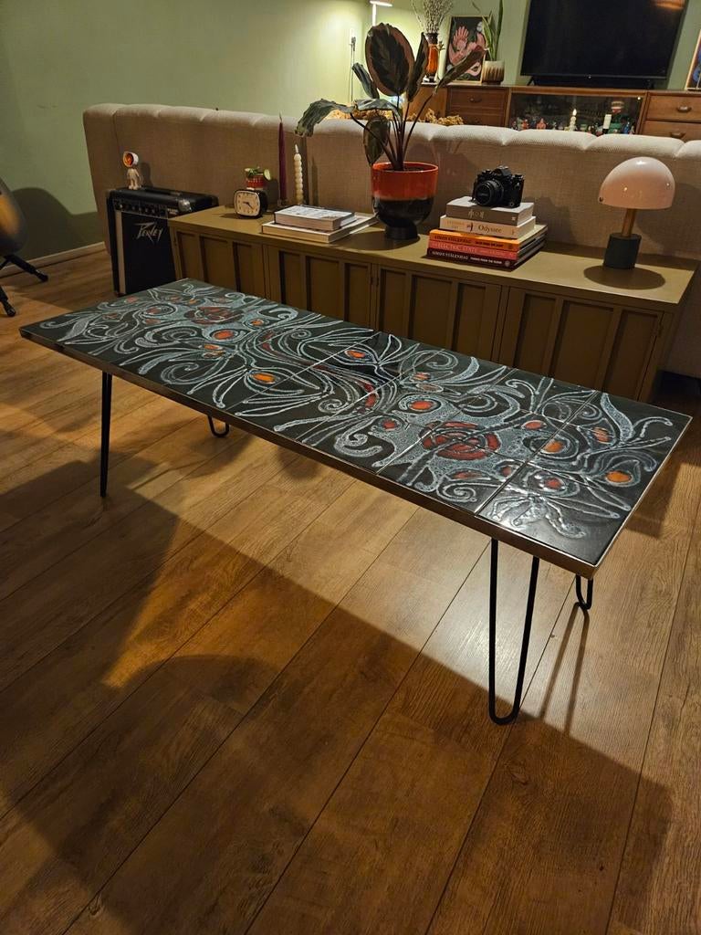 Unieke Vintage Tegeltafel - Retro Bijzettafel/Salontafel, Huis en Inrichting, Ophalen, Gebruikt, 100 tot 150 cm, Overige materialen