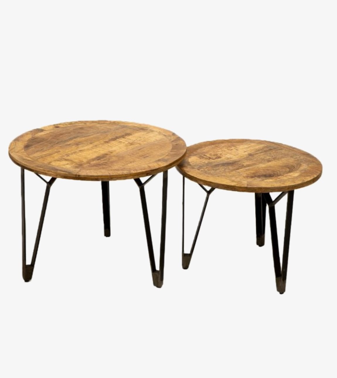 Set salontafels mangohout, Huis en Inrichting, Tafels | Salontafels, Ophalen, Zo goed als nieuw, Rond, 50 tot 100 cm