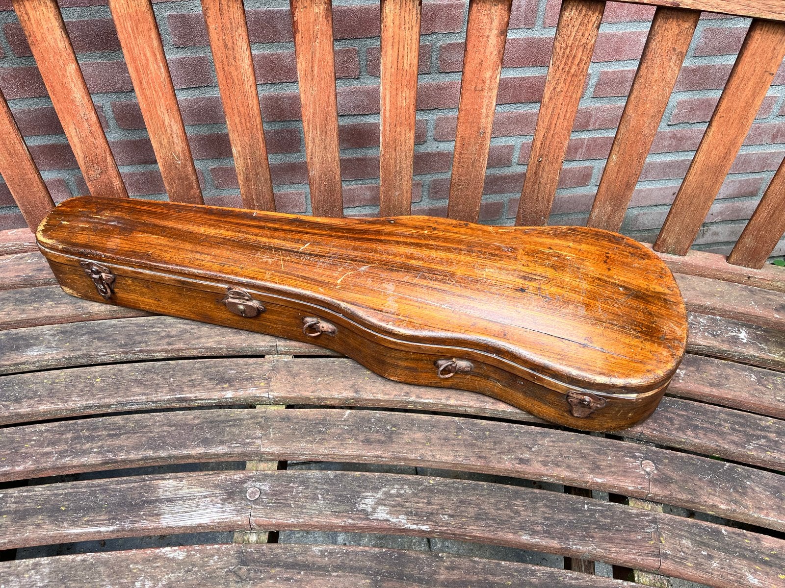 Vintage houten vioolkoffer, Ophalen, Gebruikt, 4/4-viool, Met koffer