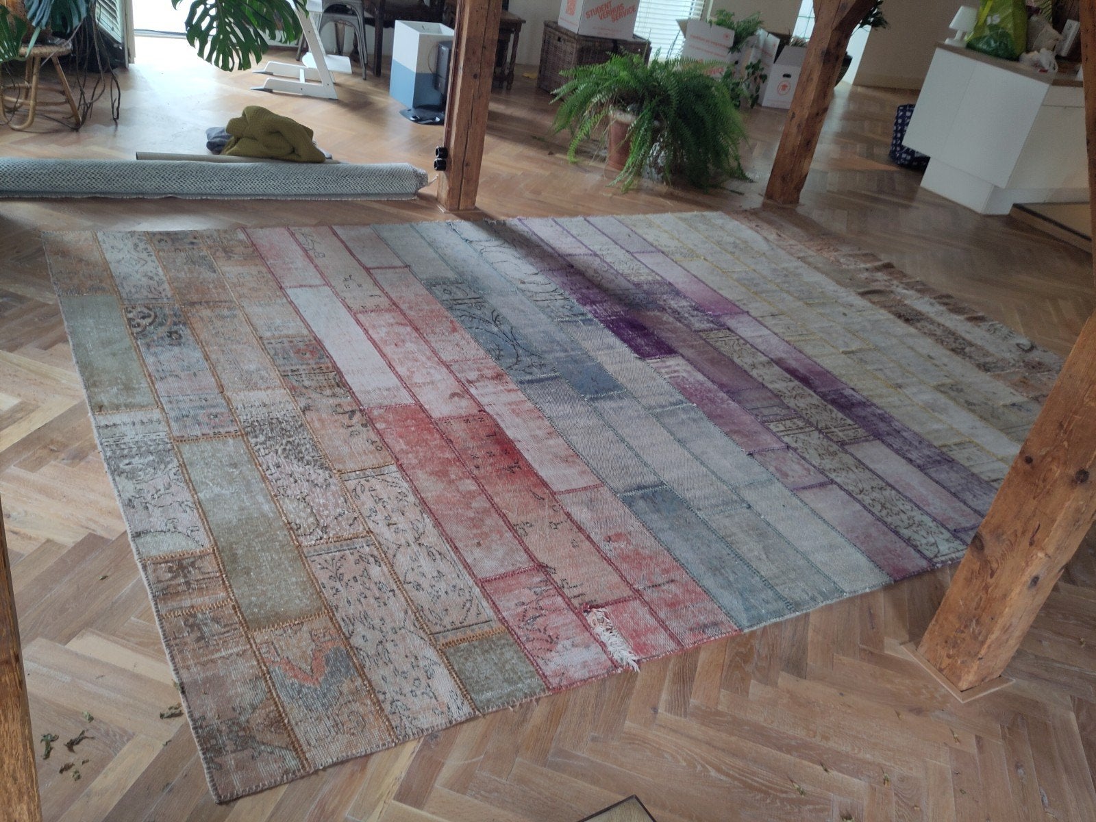 Patchwork Vloerkleed GROOT - Uniek Design 400x300, Ophalen, Gebruikt, Patchwork, Bohemien, Vintage, Groen