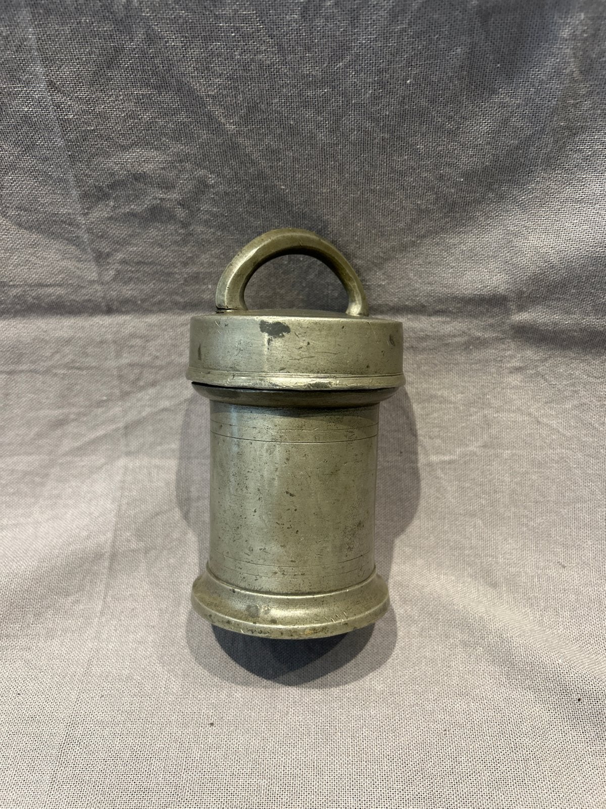 Antieke zware tinnen voorraadbus/gortkoker met schroefdeksel, Antiek en Kunst, Ophalen of Verzenden