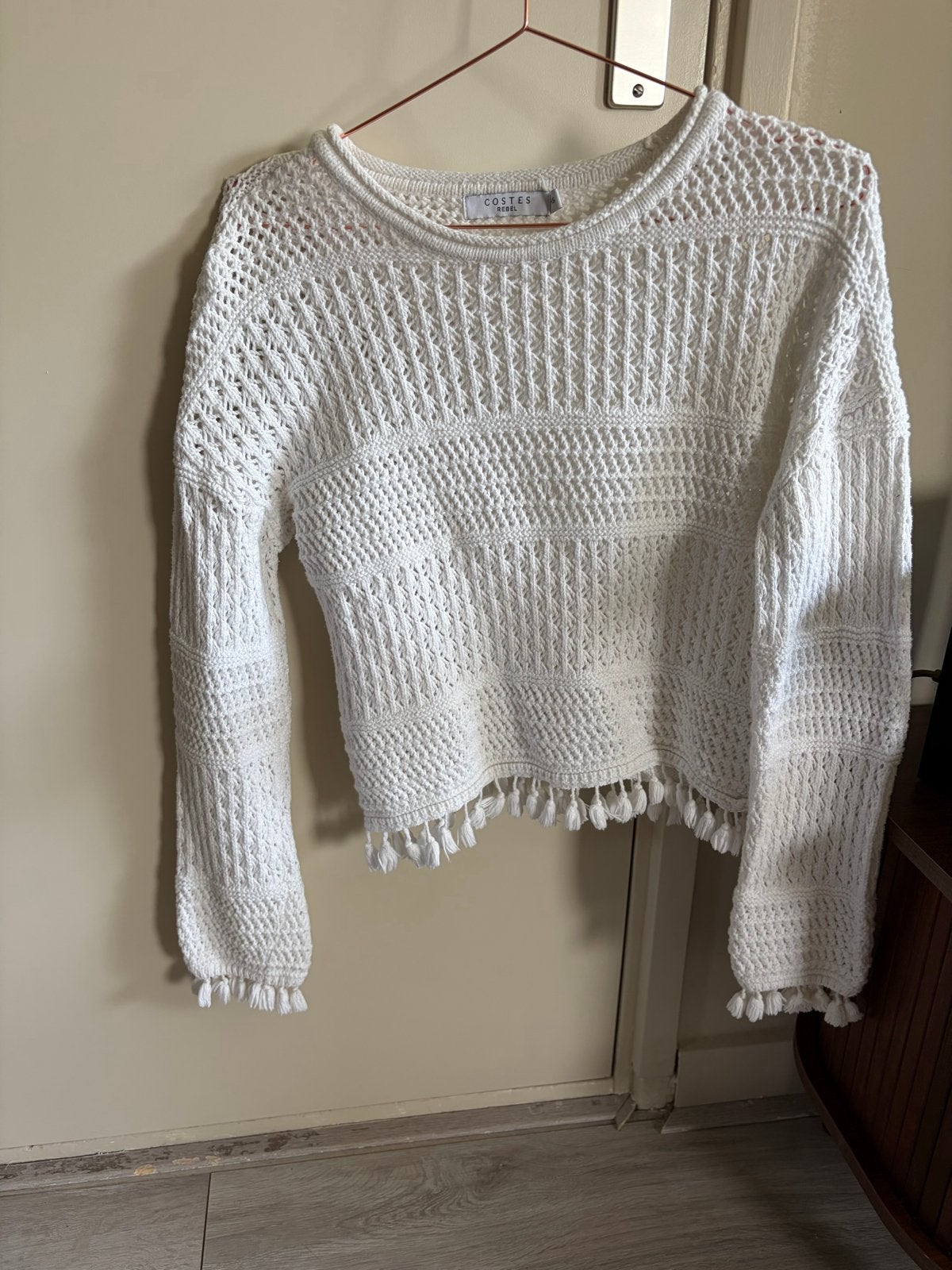 Costes Rebel Ajour Tassel Pullover - Wit (XS/S), Kleding | Dames, Ophalen of Verzenden, Zo goed als nieuw, Maat 36 (S), Wit
