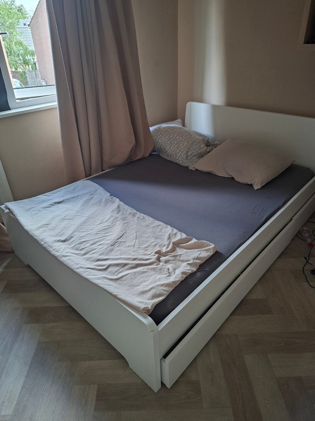 Ikea Askvoll bed 140x200 met 2 lades, Ophalen, Gebruikt, Wit, Tweepersoons