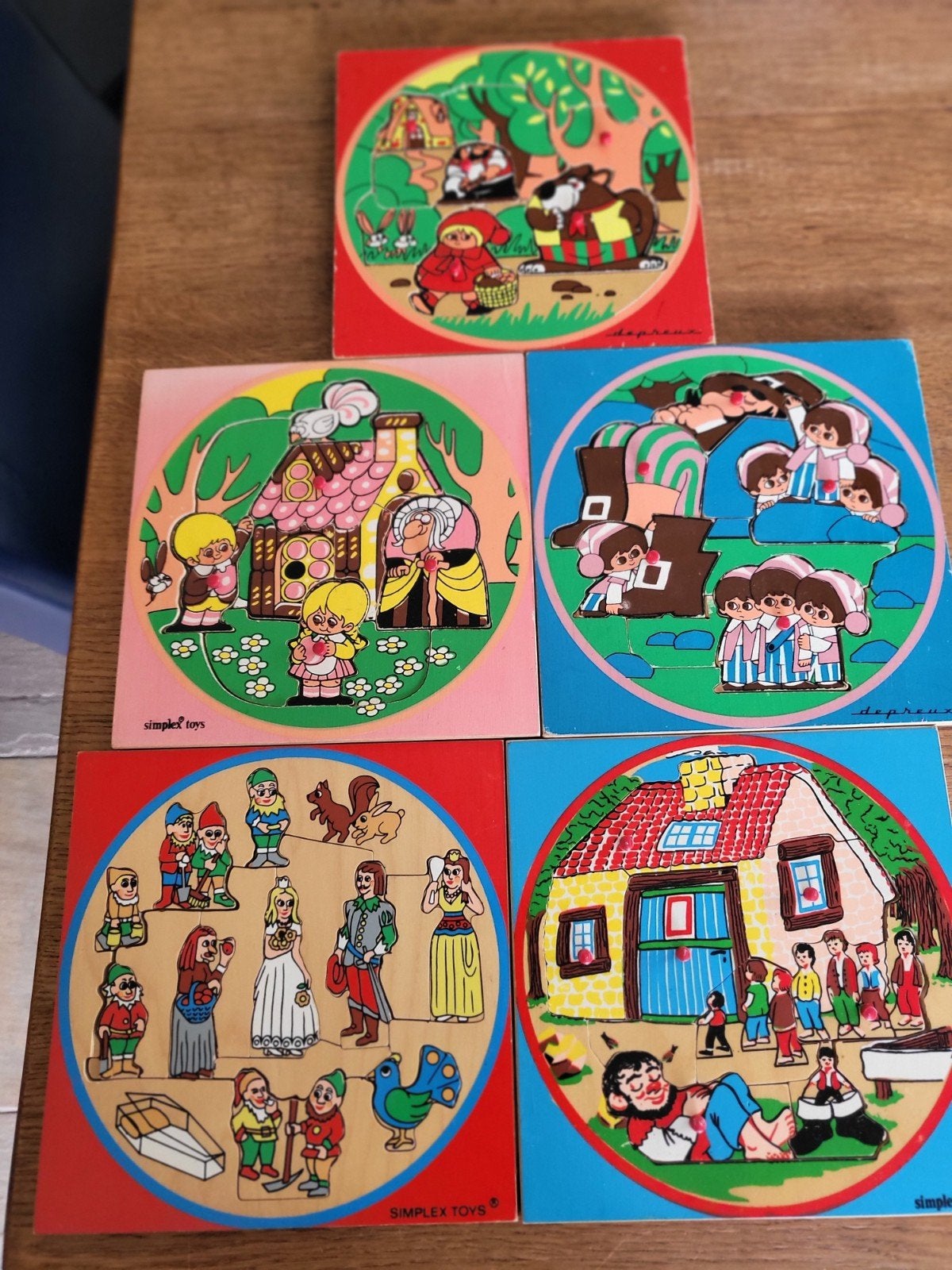 5 Simplex Houten Sprookjes Puzzels Jaren 60-70, Ophalen of Verzenden