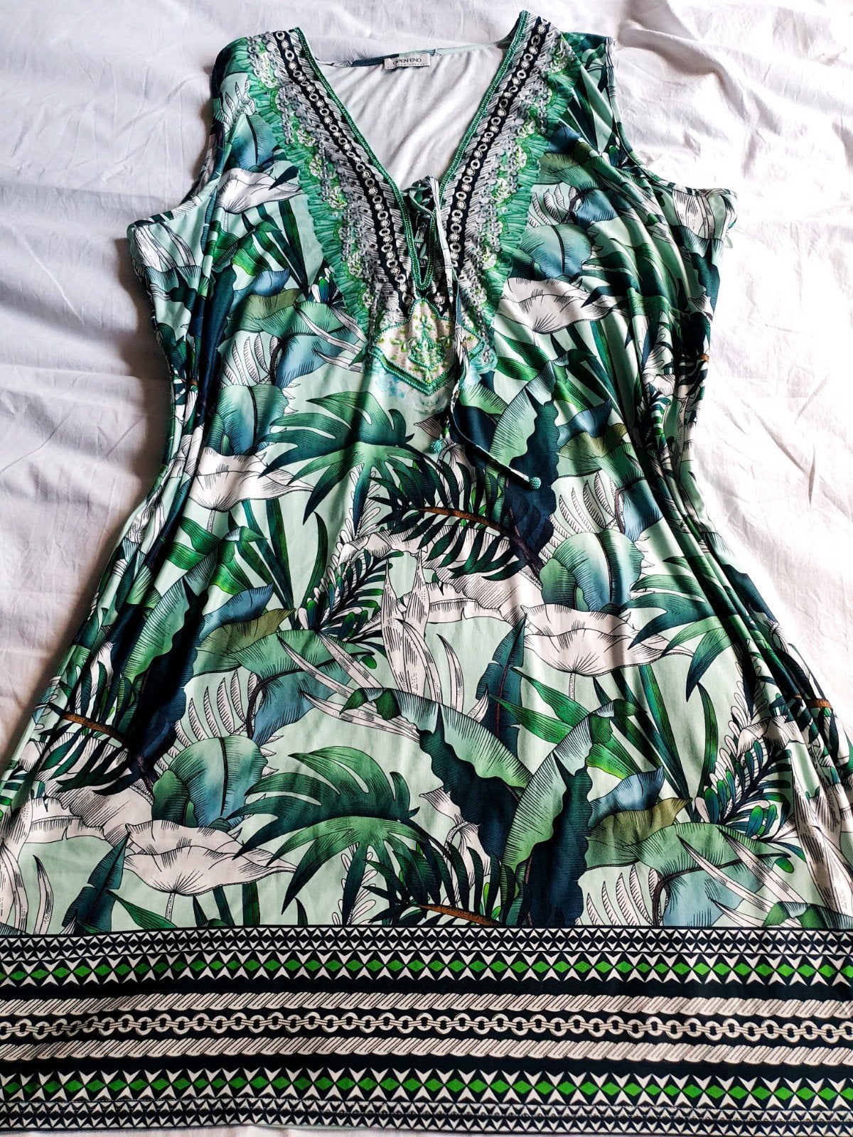 Open End Zomerjurk Maat 54 - Tropische Print, Kleding | Dames, Grote Maten, Zo goed als nieuw, Groen, Ophalen of Verzenden