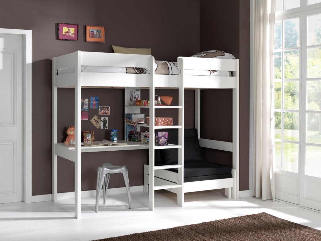 Pino hoogslaper met bureau en bank - 90x200 - Wit, Huis en Inrichting, Slaapkamer | Stapelbedden en Hoogslapers, Niet ingevuld