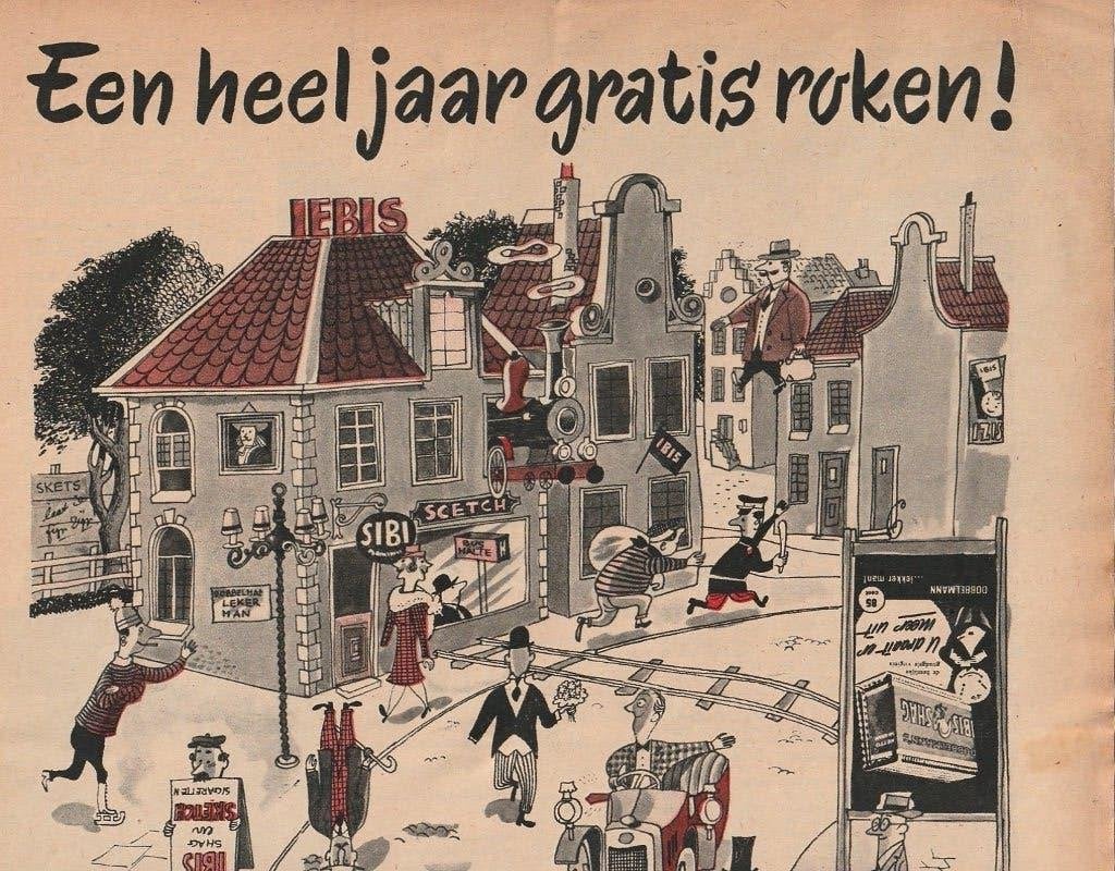 Retro reclame 1951 Ibis shag Dobbelman wedstrijd Waddinxveen, Verzamelen, Retro, Verzenden, Overige typen