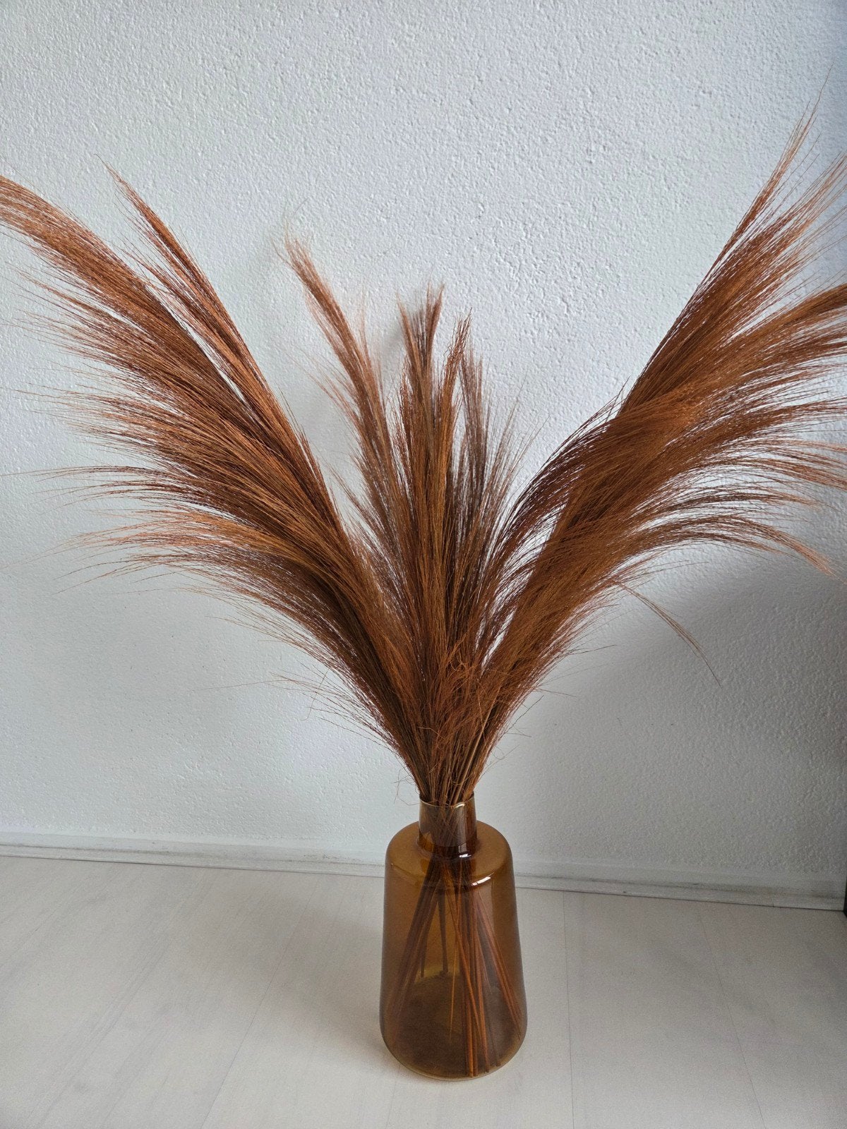 Stijlvolle Gedroogde pampas gras & glazen amberkleurige vaas, Ophalen
