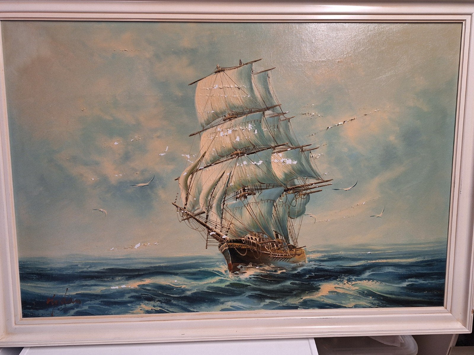 mooie lijst met schilderij, maat 98cm bij 68cm., Ophalen