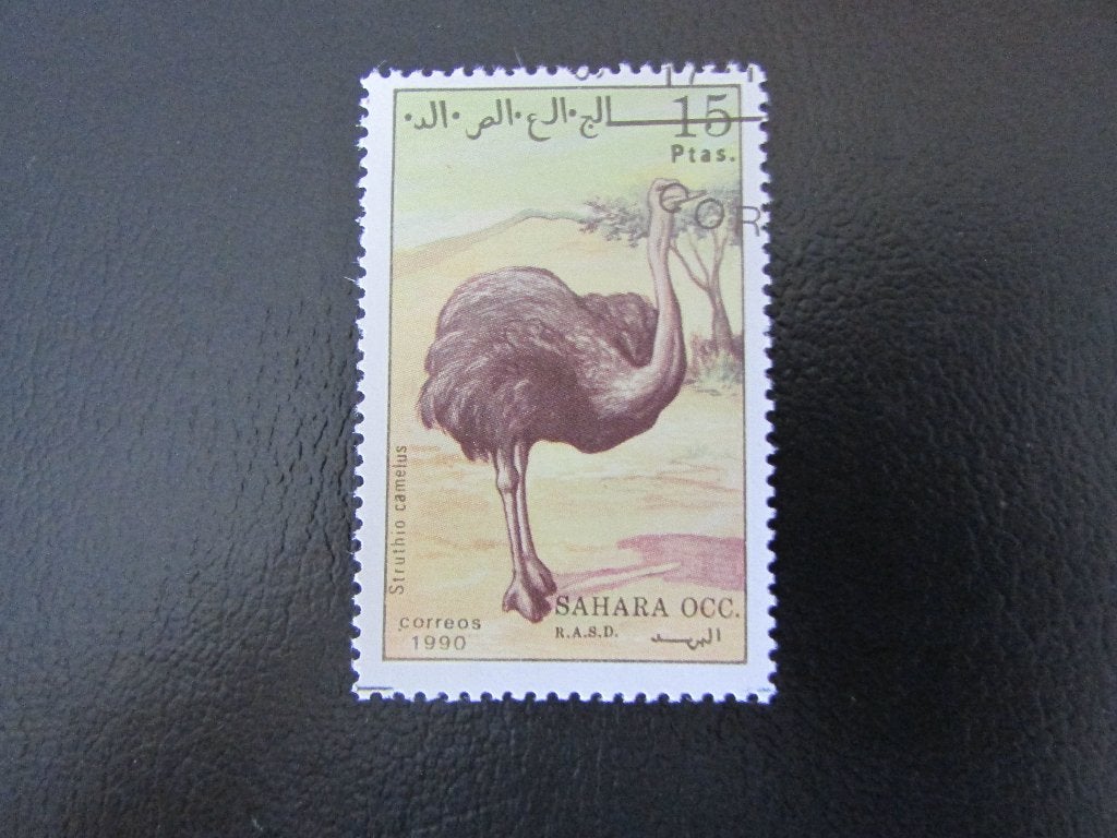 Postzegel Vogel: Struisvogel uit Sahara, Ophalen of Verzenden, Gestempeld, Dier of Natuur