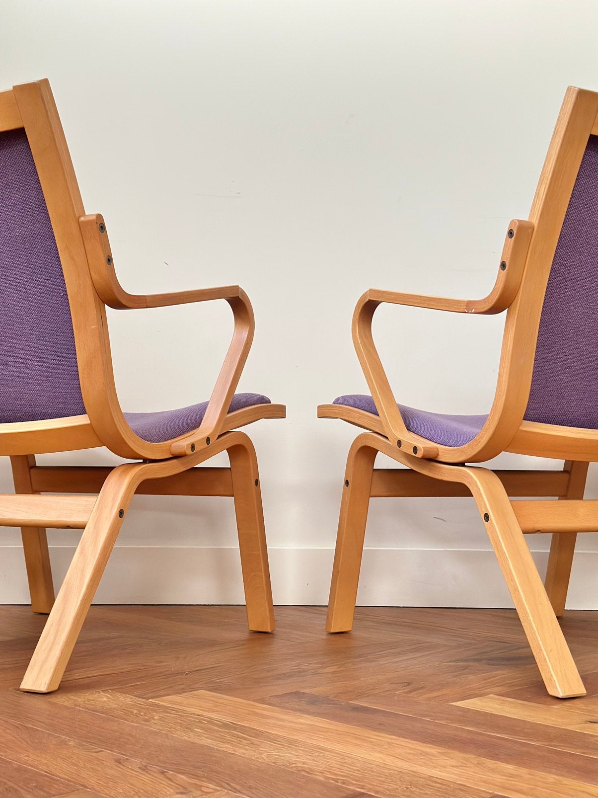 Set 2 fauteuils Finn Østergaard model Albert jaren 50/60/70, Ophalen, Gebruikt, Minder dan 75 cm, Stof