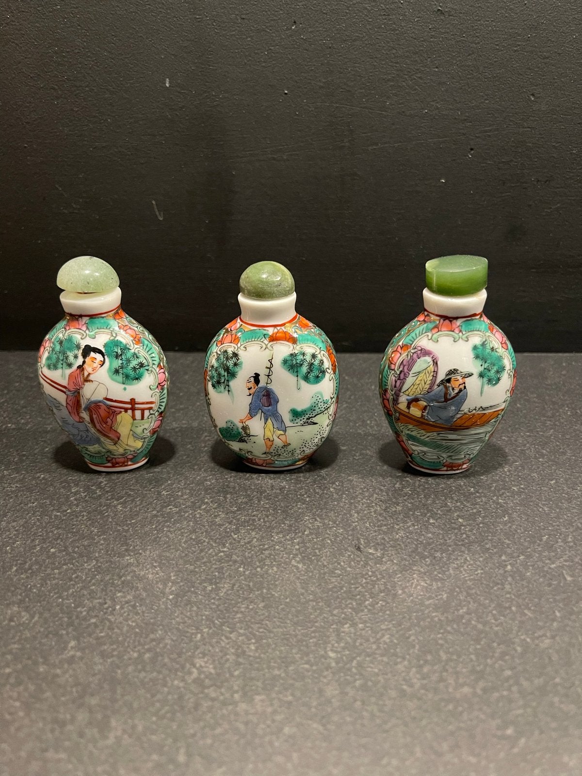 Vintage Chinese porselein flesjes met Jade Dop - Set van 3, Ophalen of Verzenden