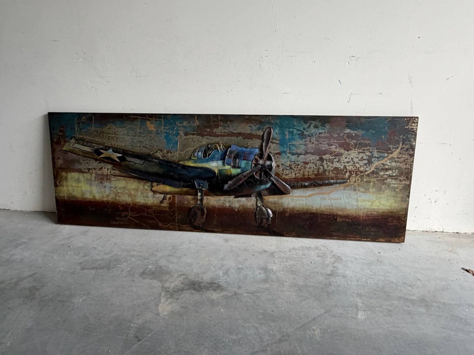 Schilderij vliegtuig 3D metaal Hunter 180x60cm, Ophalen of Verzenden