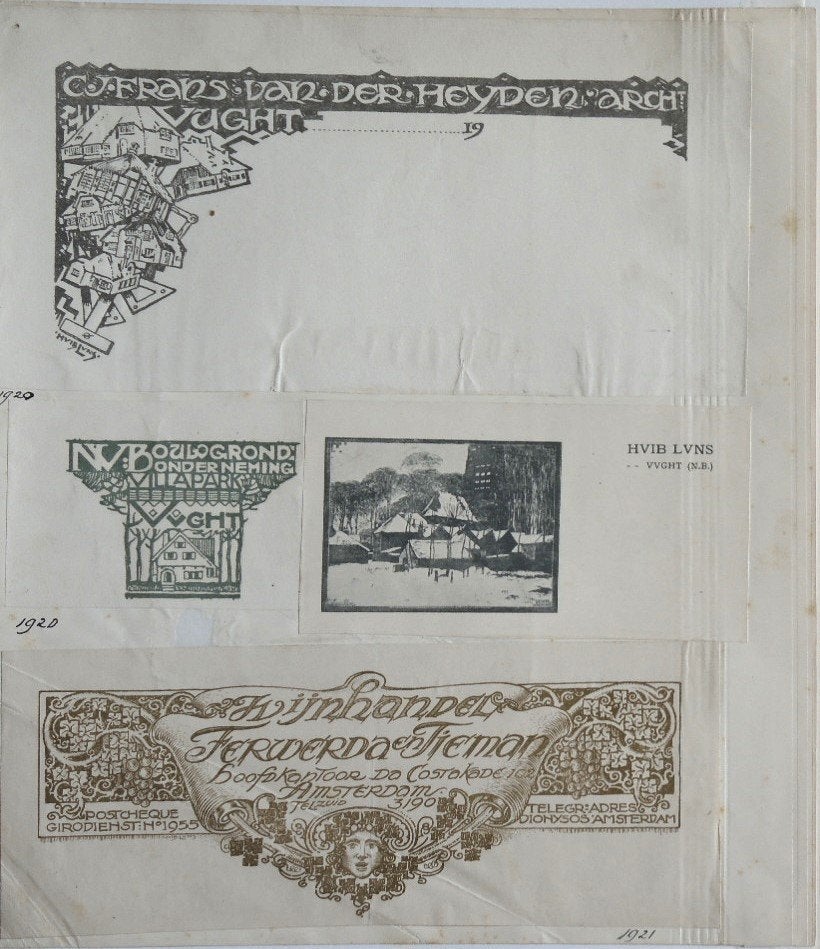 Huib Luns litho "4 Ontwerpen op 1 vel geplakt", 1920-1921, Ophalen, Origineel, Overige onderwerpen, Lithografie