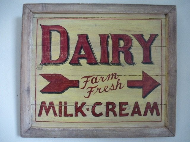 Handgeschilderd reclame bord/zuivel/winkel/melk/boerderij, Reclamebord, Ophalen of Verzenden, Zo goed als nieuw, B6