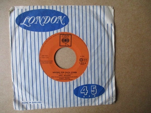 s5323 andy williams - wrong for each other, Ophalen, Gebruikt, 7 inch, Overige genres
