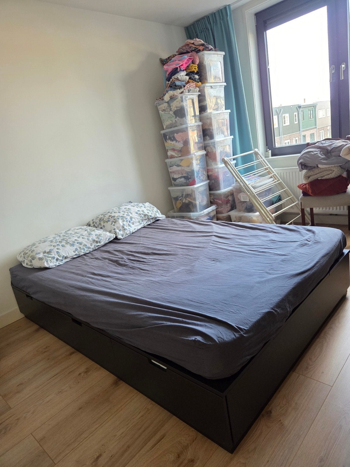 IKEA NORDLI Bed 140x200 met opberglades, Ophalen, Zwart, Tweepersoons, 140 cm