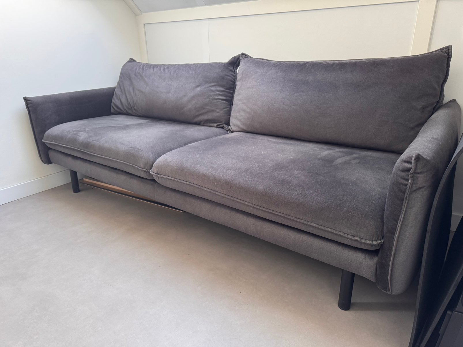 Comfortabele 3-zits bank - Grijs fluweel, Ophalen, Gebruikt, Driepersoons, 75 tot 100 cm