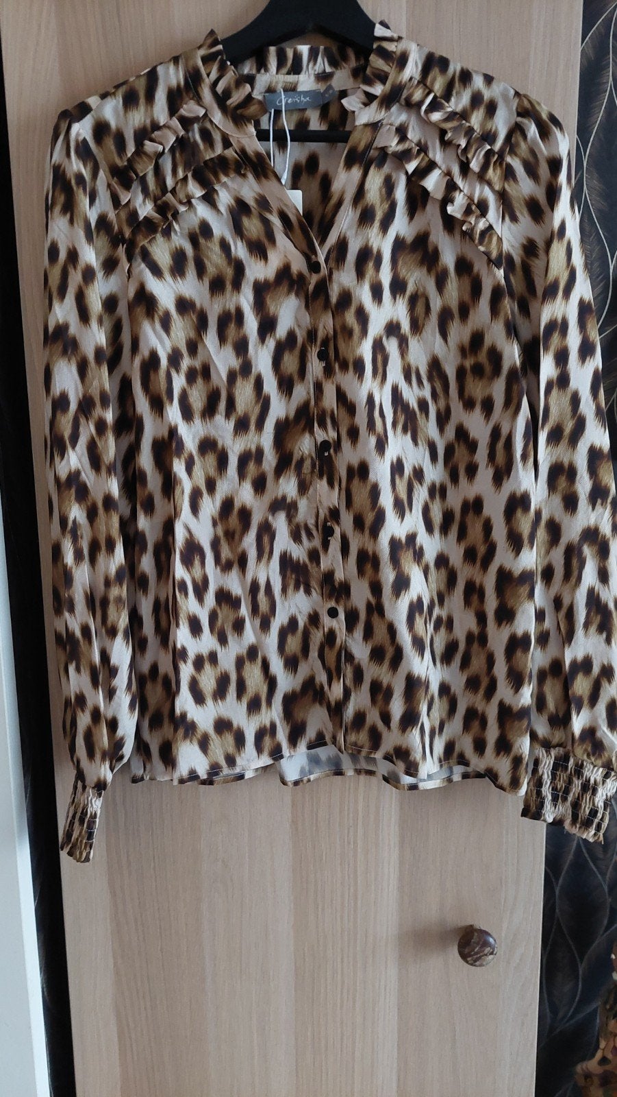 Leopard print blouse met ruches - Maat S/36, Geisha, Beige, Nieuw, Ophalen of Verzenden