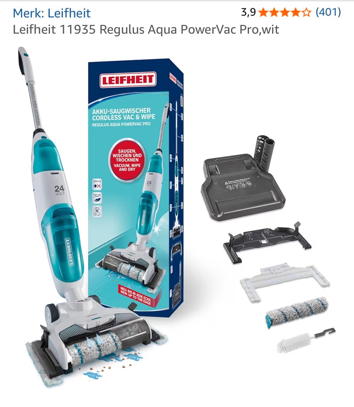 Leifheit Regulus Aqua PowerVac Pro draadloze dweil, Overige merken, Dweilfunctie, Ophalen of Verzenden, Zo goed als nieuw