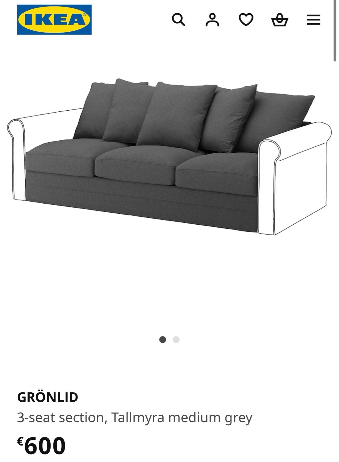 Ikea Grönlid 3-zits Slaapbank grijs, 100 tot 125 cm, Driepersoons, Ophalen of Verzenden, Zo goed als nieuw