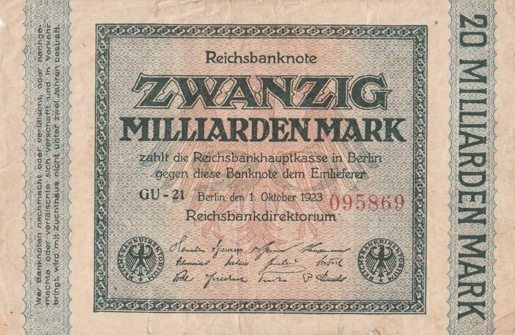 zwanzig milliarden mark 1923, Postzegels en Munten, Bankbiljetten | Europa | Niet-Eurobiljetten, Ophalen of Verzenden, Duitsland