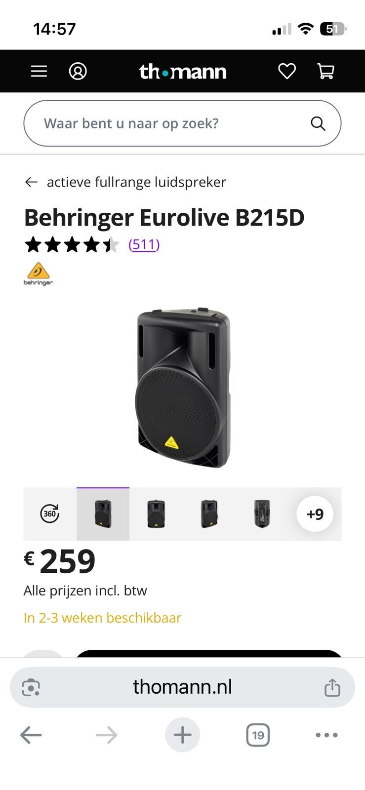 Te koop pa-set behringer, Ophalen, Gebruikt, 1000 watt of meer