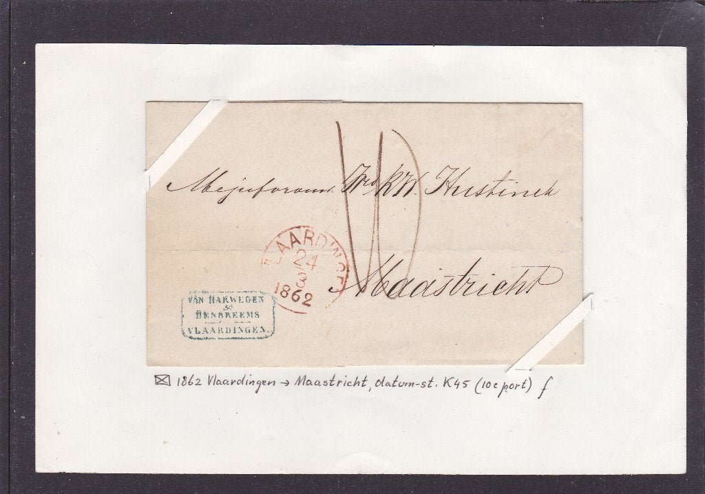 Vouwbrief Vlaardingen-Maastricht 1862 (169), Verzenden, Brief