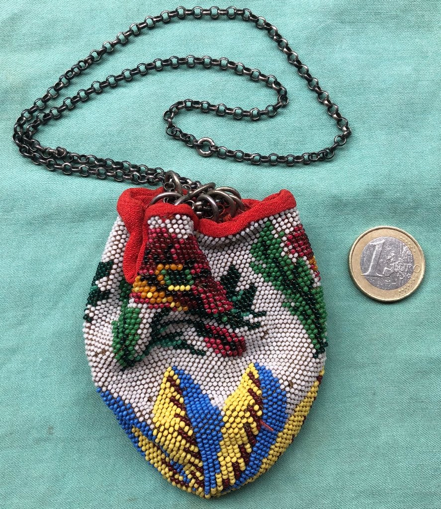 kralen beursje buidel aan zilveren ketting, Ophalen of Verzenden, Zilver