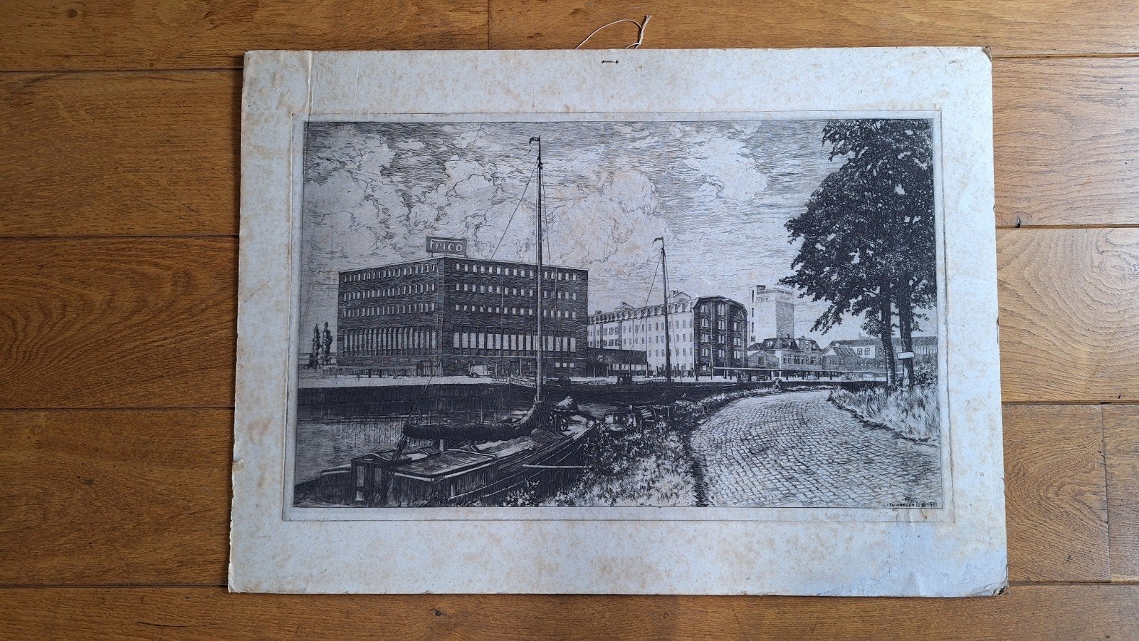 Antieke oude ets Van der Sloot historische pakhuizen Frico, Antiek en Kunst, Ophalen