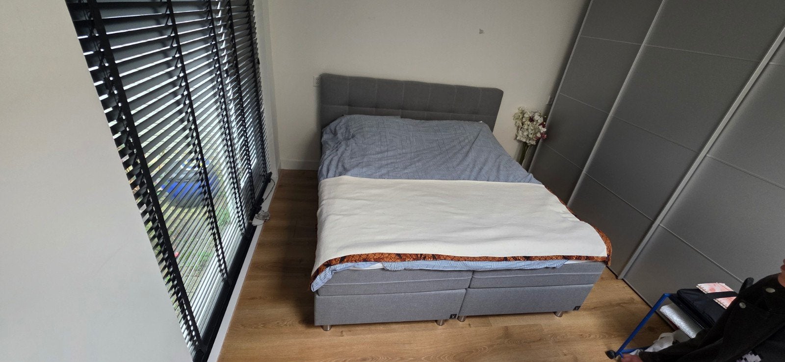 Boxspring Boxholm tweepersoonsbed grijs 180x200 cm, Ophalen, Gebruikt, Tweepersoons, 180 cm