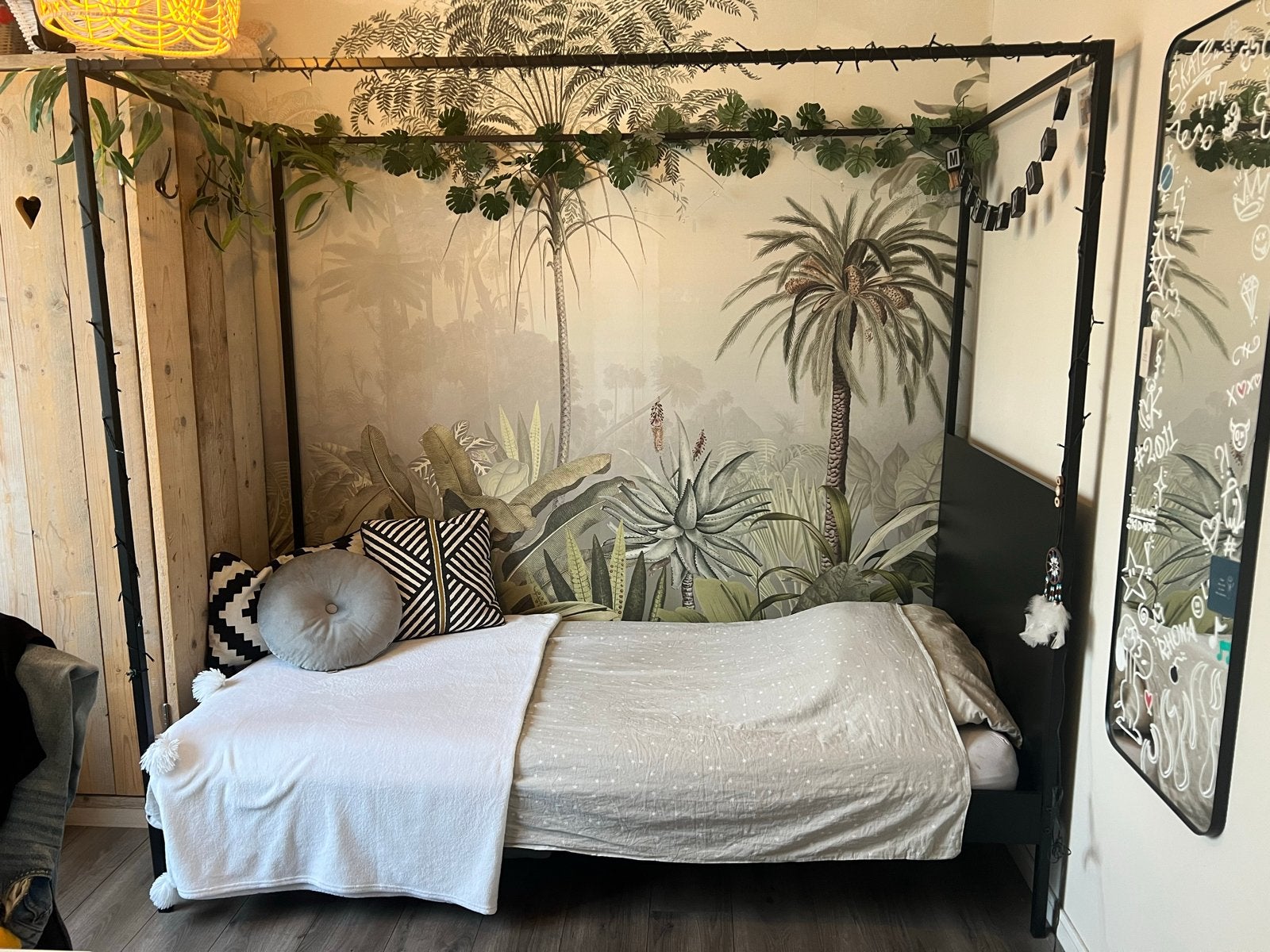 Zwart 1-persoons hemelbed Woood, Huis en Inrichting, Slaapkamer | Bedden, Ophalen, Gebruikt, 90 cm, Eenpersoons