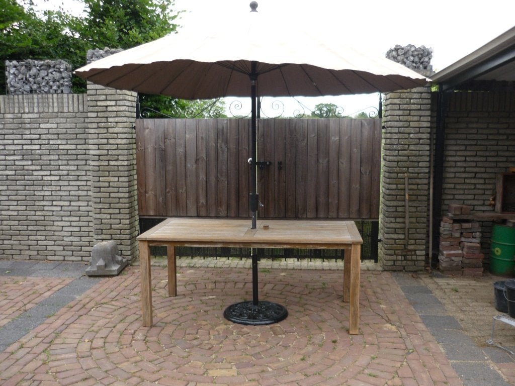 teak tuintafel met parasol  en voet, Tuin en Terras, Tuintafels, Ophalen, Gebruikt, Rechthoekig, Teakhout