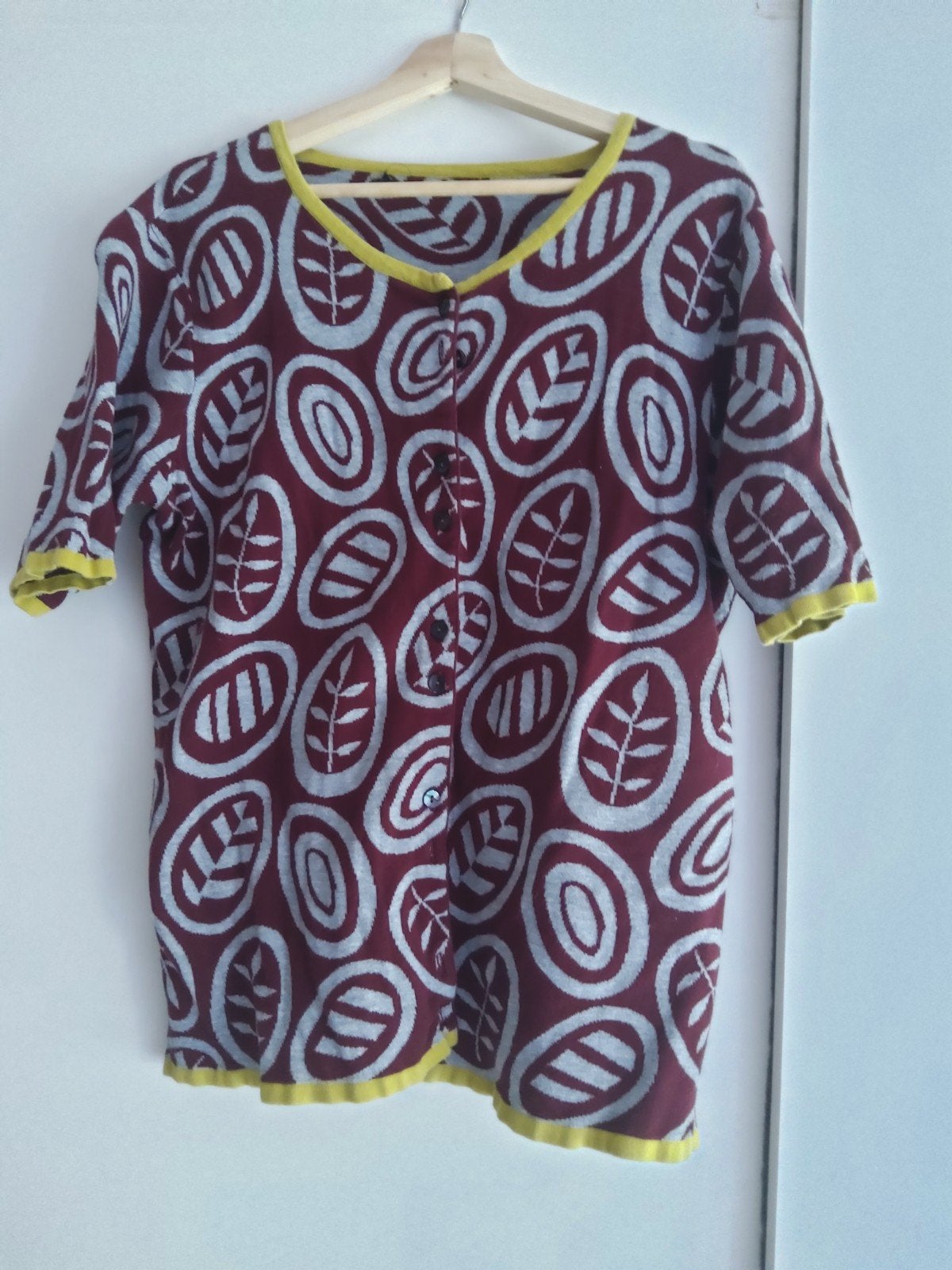 Gudrun Sjoden, vestje korte mouw, L, aubergine met grijs., Kleding | Dames, Truien en Vesten, Ophalen of Verzenden, Gedragen, Geel