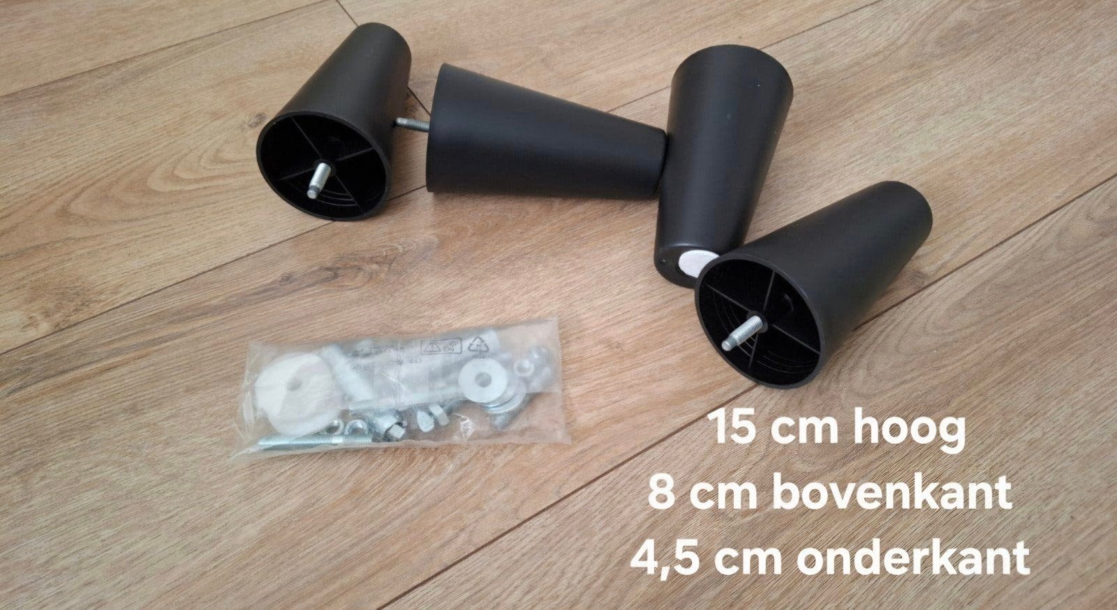 Set van 4 zwarte IKEA bankpoten (15cm) incl. bevestiging, Ophalen, Gebruikt, Zwart, Kunststof