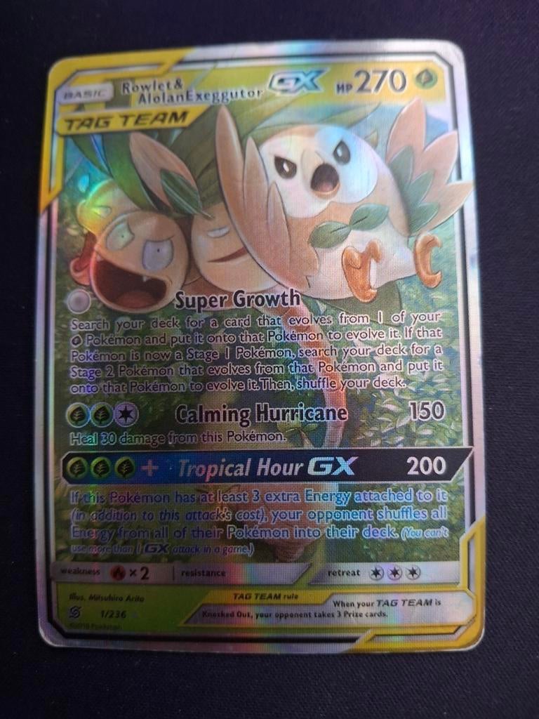Rowlet & Alolan Exeggutor GX Pokémon Kaart - Gebruikt, Ophalen of Verzenden, Gebruikt, Losse kaart