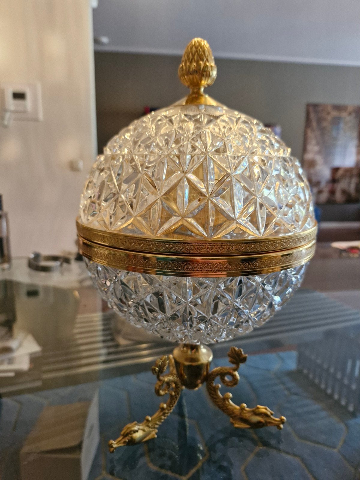 Franse likeur globe van geslepen kristal en verguld f, Antiek en Kunst, Ophalen