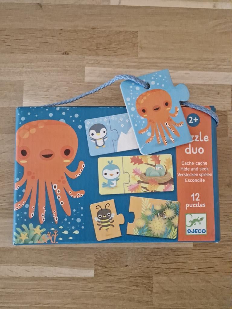 Djeco Duo Puzzel Hide and Seek, Ophalen of Verzenden, 10 tot 50 stukjes, Zo goed als nieuw