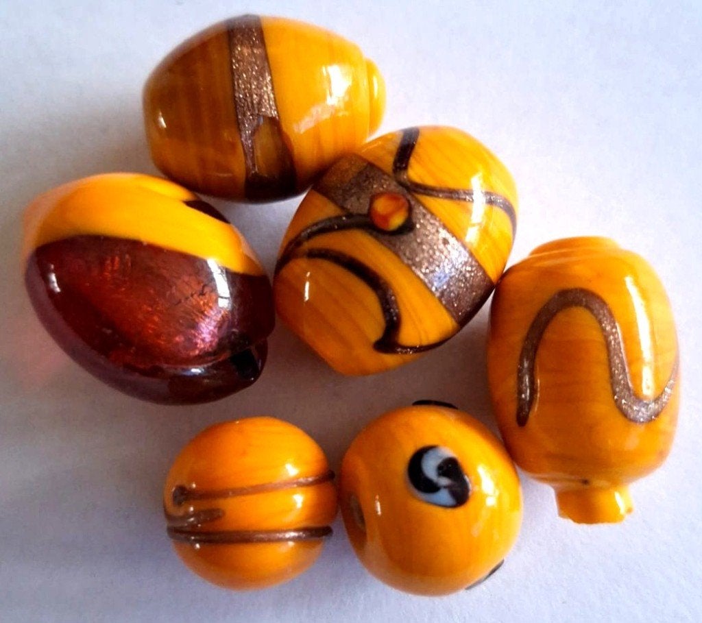 Grote aparte oranje lampwork glas kralen 25-35 mm 1, Verzenden, Nieuw, Kraal