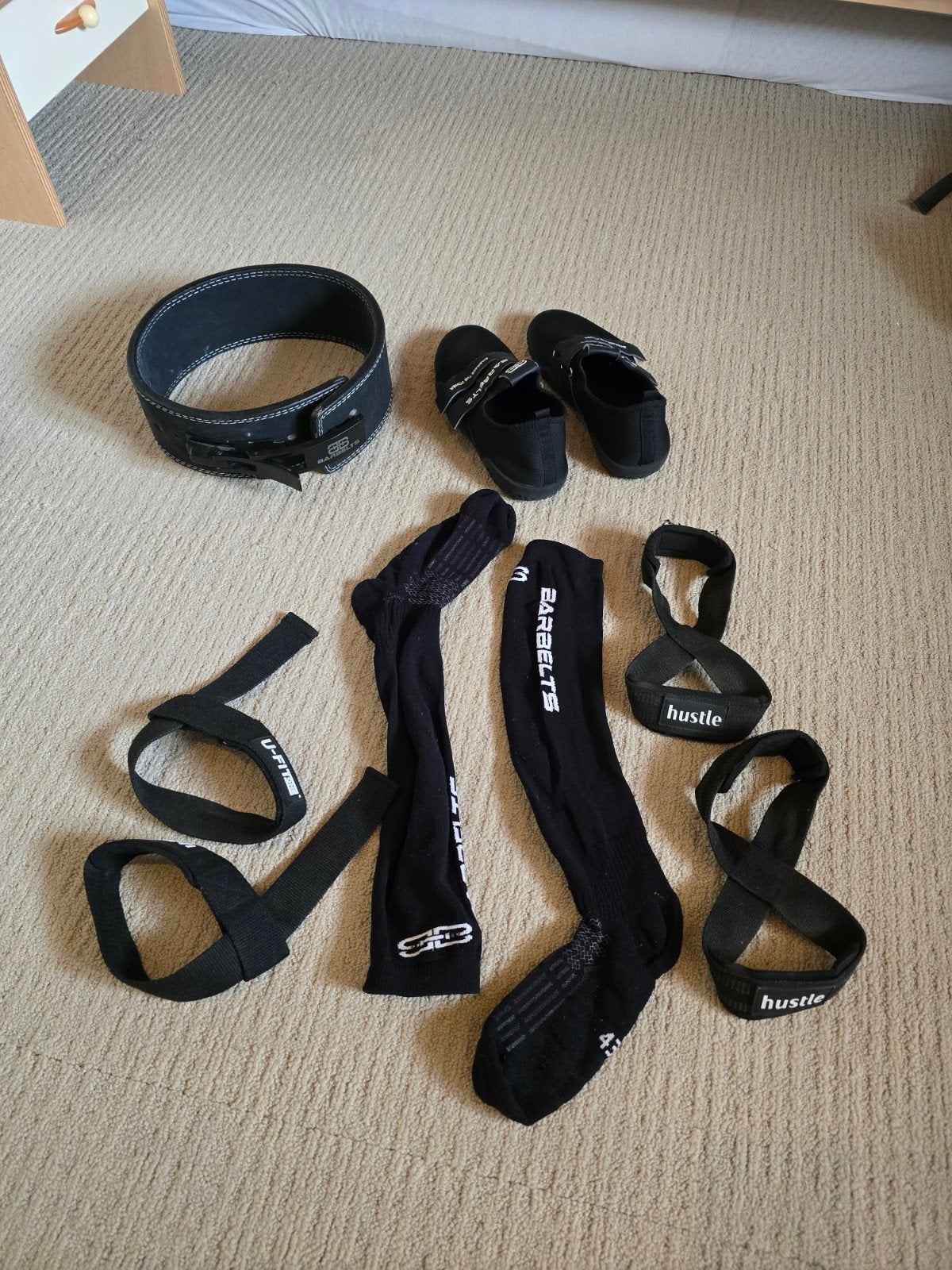 Deadlift set Sokken belt schoenen straps barbelts, Ophalen of Verzenden, Zo goed als nieuw