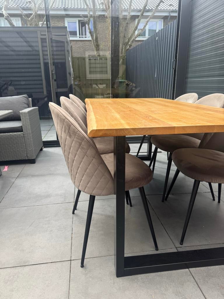 Boomstam  Eikenhouten eettafel met 6 stoelen, Huis en Inrichting, Tafels | Eettafels, Zo goed als nieuw, 50 tot 100 cm, 150 tot 200 cm