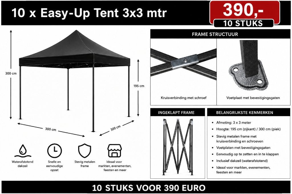 Partij easy up tenten party tent 3x3 mtr, Ophalen, MTC, Lank, Nieuw