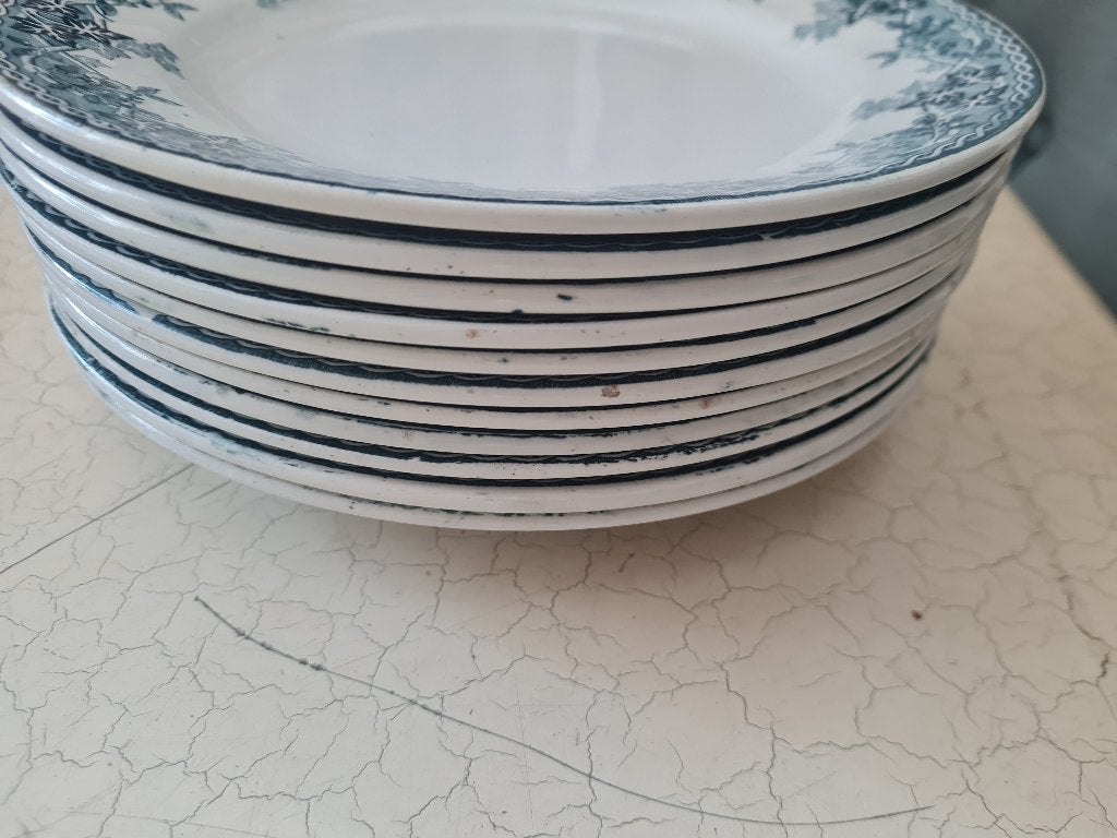 11 diner borden petrol blauw antiek p/st 5.95, Ophalen of Verzenden