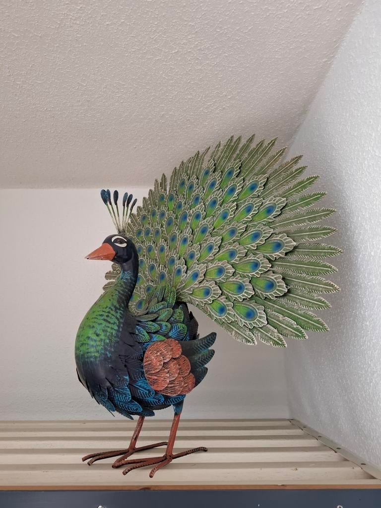 Decoratieve Pauw Beeld - Metaal, Groen/Blauw, Ophalen, Meerkleurig, Overige stijlen, Zo goed als nieuw
